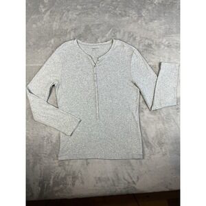 Gap Body Gray Ribbed 1/2 Button Henley Top Women's XL Long Sleeve Y2K Inspired